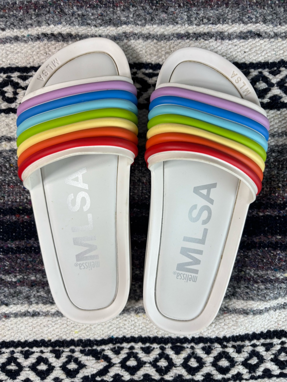 Melissa Beach Slides Sandals 3DB Rainbow White Rainbow Size 8 Womens